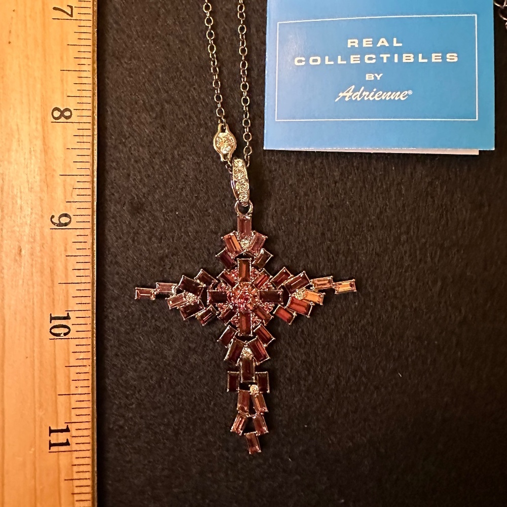 Rhinestone Cross Pendant Necklace Purple Baguette Statement Collectabl Adrienne